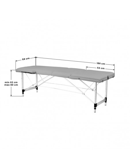 3-section aluminum comfort folding massage table, gray