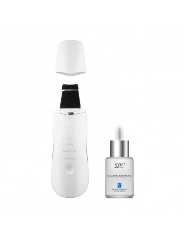 DEVICE MINI SKIN SCRUBBER WHITE PEARL + SYIS AMPOULE WITH HYALURONIC ACID 15 ML