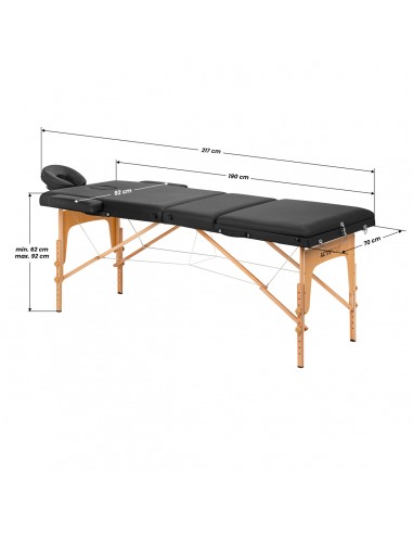 WOODEN FOLDING MASSAGE TABLE COMFORT ACTIVFIZJO LUX 3-SECTIONS 190X70 BLACK