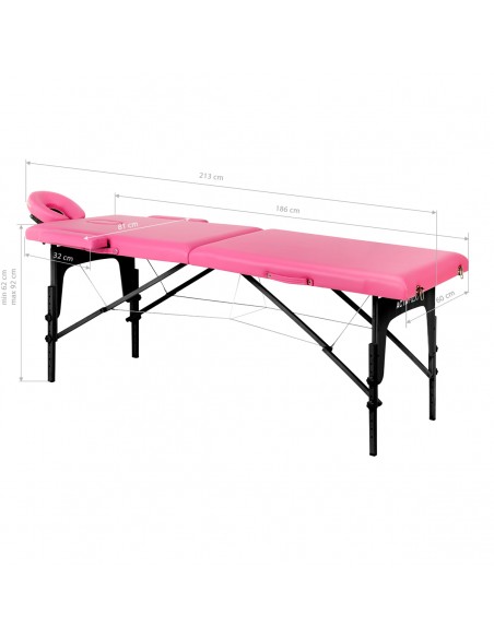 Folding massage table wooden Activ Fizjo comfort 2 segment pink black wood