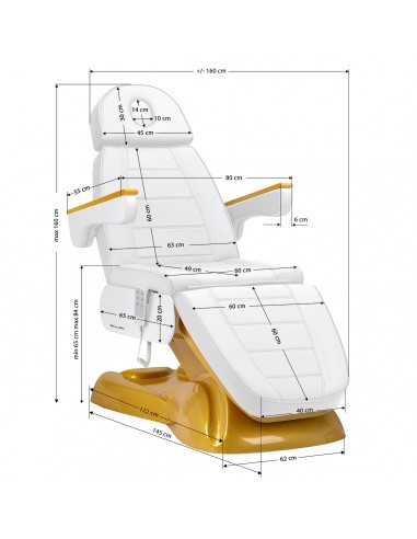 SILLON Lux 273b electric cosmetic chair 3 motors gold white