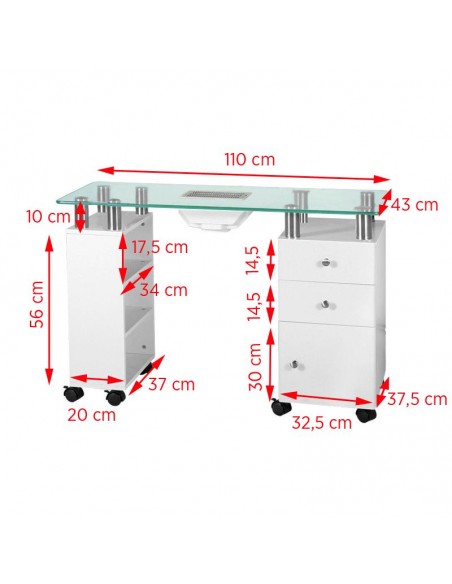 Glass desk with 013b absorber, white
