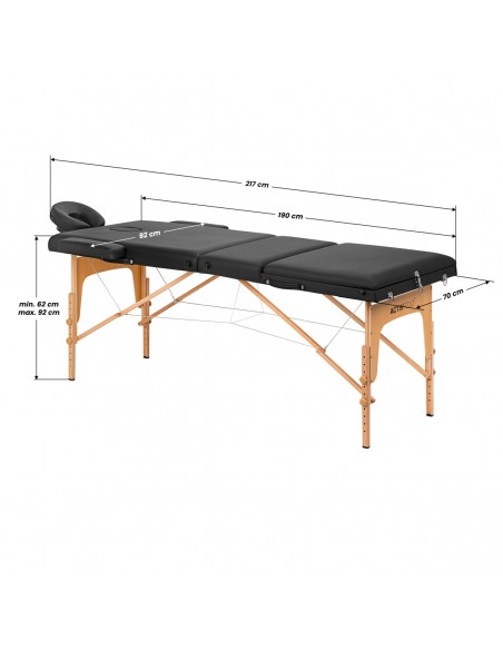 WOODEN FOLDING MASSAGE TABLE COMFORT ACTIVFIZJO LUX 3-SECTIONS 190X70 BLACK