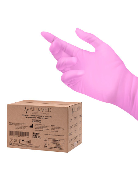 All4med disposable diagnostic nitrile gloves pink S 10x100 pieces