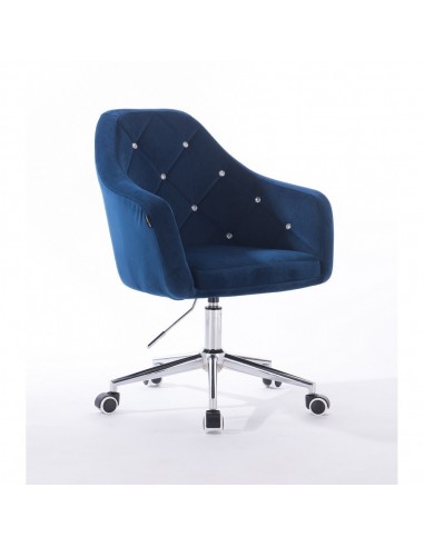Hroove Salon Chair On Wheels - Blue Velour Bella Furniture Ireland BFHR830CK
