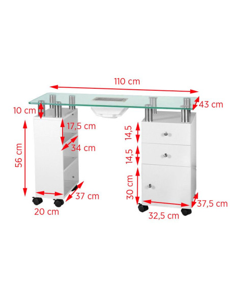 Glass desk with 013b absorber, white