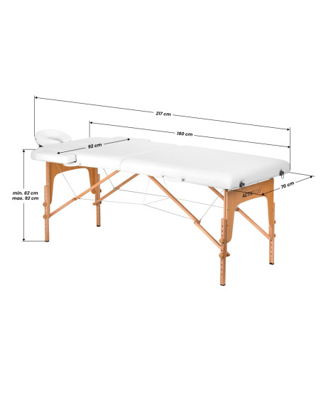 WOODEN FOLDING MASSAGE TABLE COMFORT ACTIV FIZJO LUX 2-SECTIONS 190X70 WHITE
